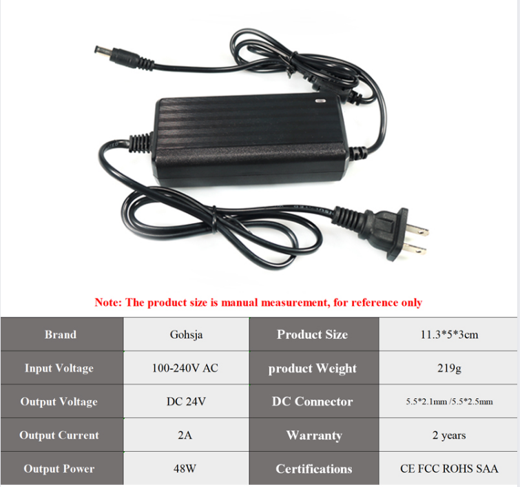 Fast delivery 5.5*2.5mm DC Connector  Desktop Power Supply Adapter 24V2A AC/DC Power adapters(图1)